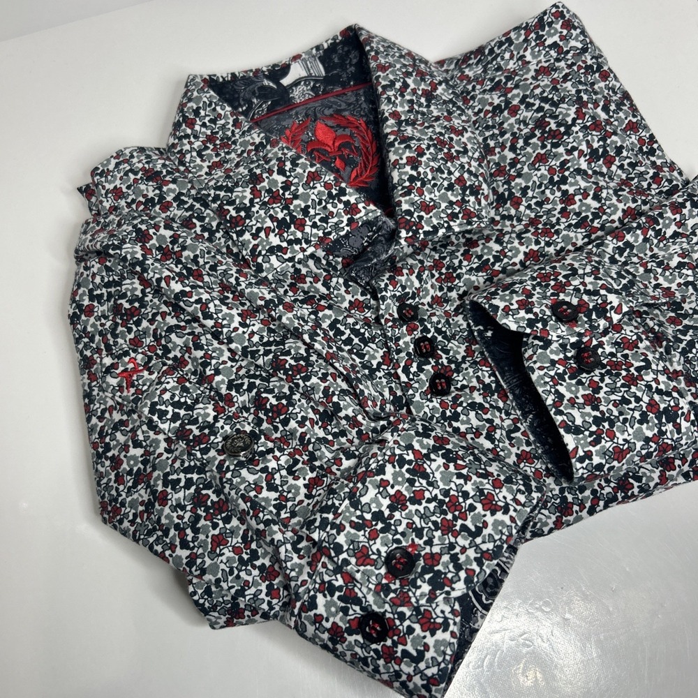 Au Noir Men's Size 4 Red Grey White Dress Shirt Long Sleeve Contrast Flip Cuff - Picture 3 of 16
